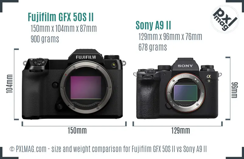 Fujifilm GFX 50S II vs Sony A9 II size comparison