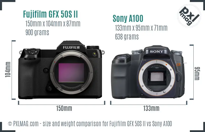 Fujifilm GFX 50S II vs Sony A100 size comparison