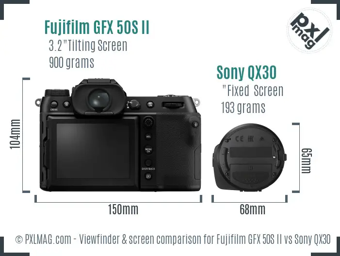 Fujifilm GFX 50S II vs Sony QX30 Screen and Viewfinder comparison