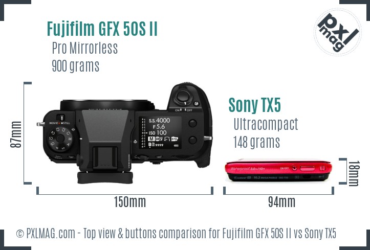 Fujifilm GFX 50S II vs Sony TX5 top view buttons comparison
