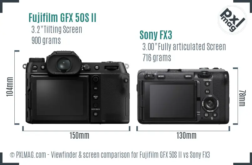 Fujifilm GFX 50S II vs Sony FX3 Screen and Viewfinder comparison