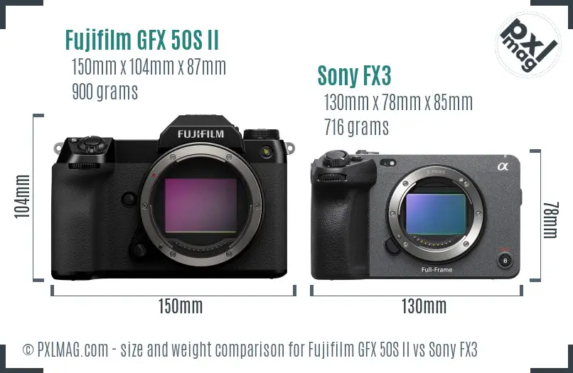 Fujifilm GFX 50S II vs Sony FX3 size comparison