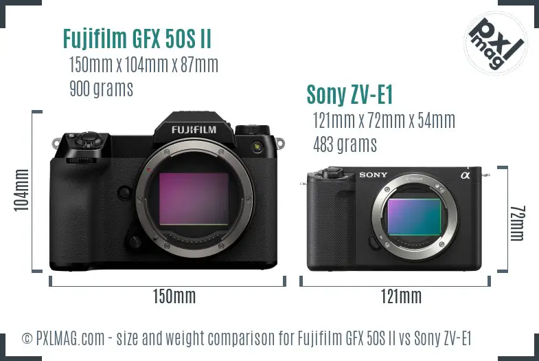 Fujifilm GFX 50S II vs Sony ZV-E1 size comparison