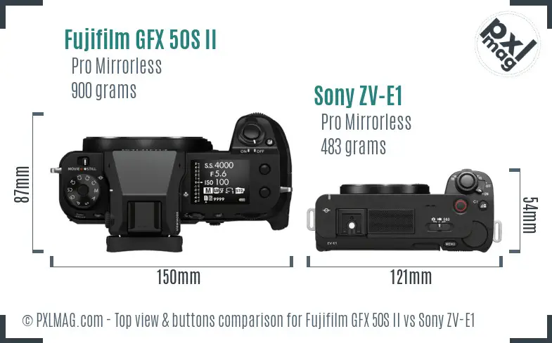 Fujifilm GFX 50S II vs Sony ZV-E1 top view buttons comparison