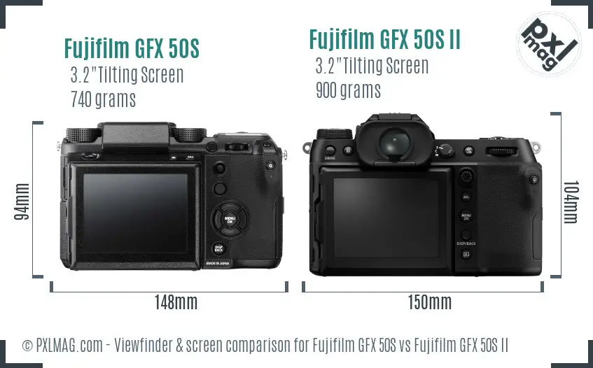Fujifilm GFX 50S vs Fujifilm GFX 50S II Screen and Viewfinder comparison