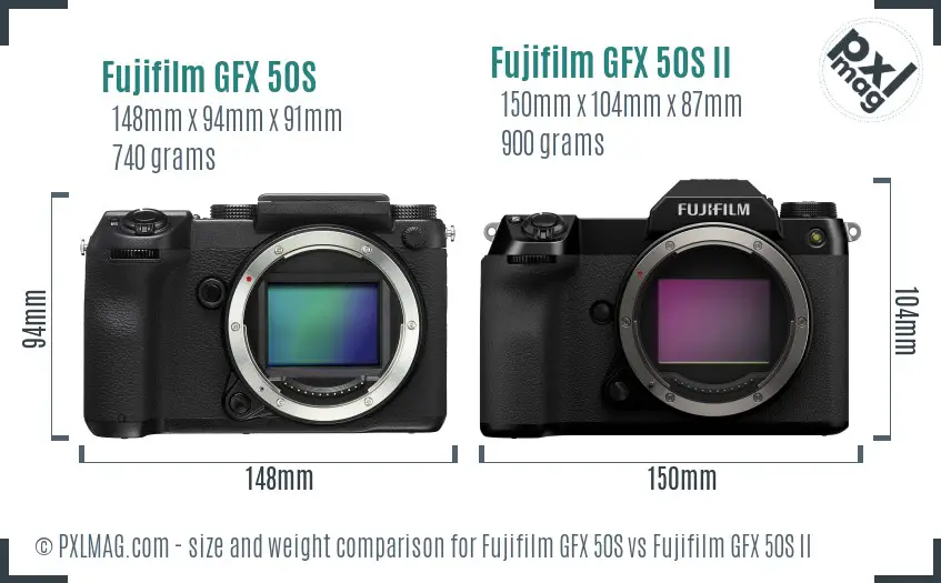 Fujifilm GFX 50S vs Fujifilm GFX 50S II size comparison