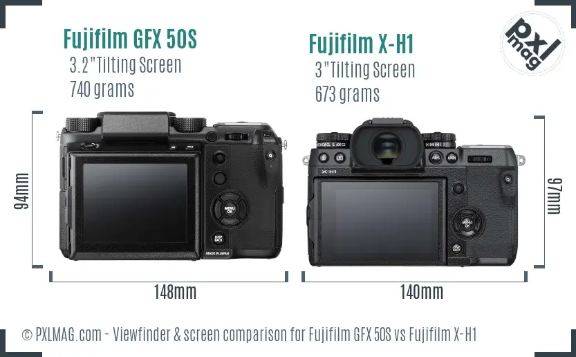 Fujifilm GFX 50S vs Fujifilm X-H1 Screen and Viewfinder comparison