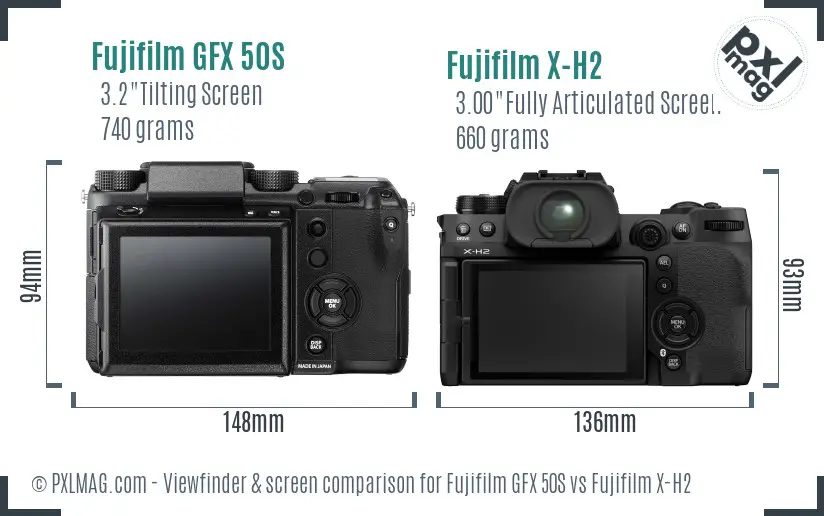 Fujifilm GFX 50S vs Fujifilm X-H2 Screen and Viewfinder comparison