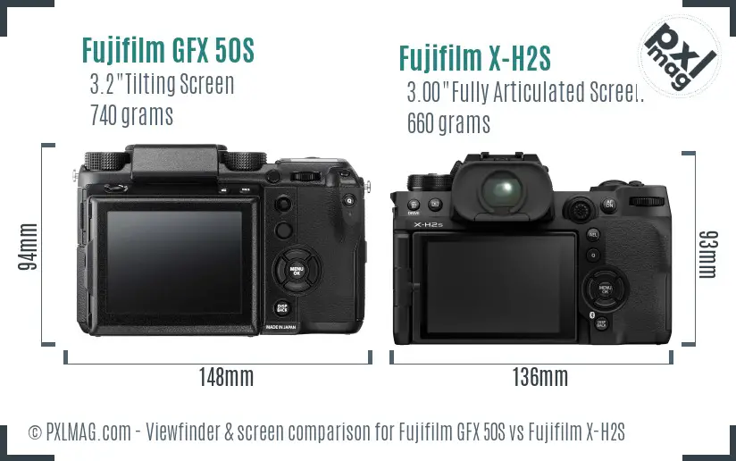 Fujifilm GFX 50S vs Fujifilm X-H2S Screen and Viewfinder comparison Fujifilm GFX 50S vs Fujifilm X-H2S Screen and Viewfinder comparison