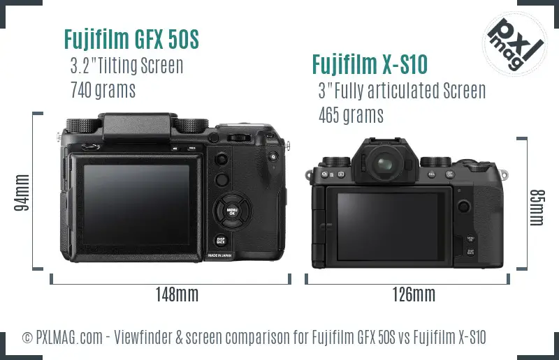 Fujifilm GFX 50S vs Fujifilm X-S10 Screen and Viewfinder comparison