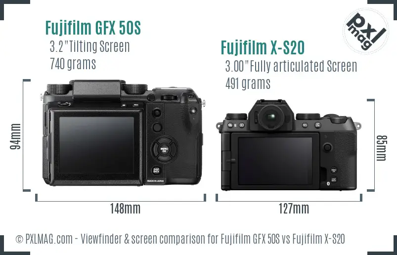 Fujifilm GFX 50S vs Fujifilm X-S20 Screen and Viewfinder comparison Fujifilm GFX 50S vs Fujifilm X-S20 Screen and Viewfinder comparison