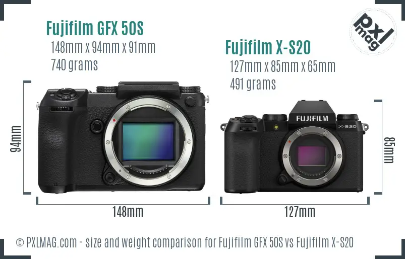 Fujifilm GFX 50S vs Fujifilm X-S20 size comparison Fujifilm GFX 50S vs Fujifilm X-S20 size comparison