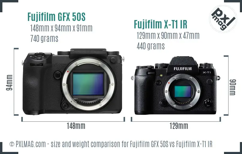 Fujifilm GFX 50S vs Fujifilm X-T1 IR size comparison
