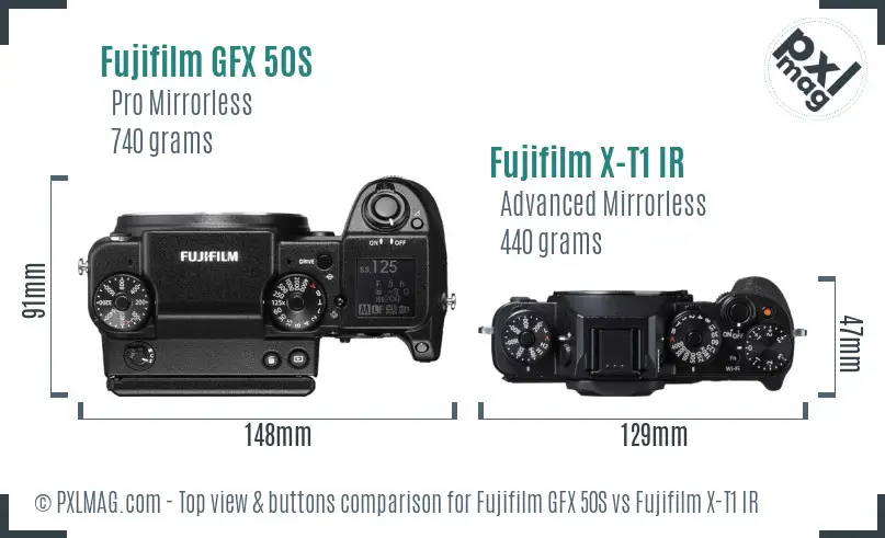 Fujifilm GFX 50S vs Fujifilm X-T1 IR top view buttons comparison