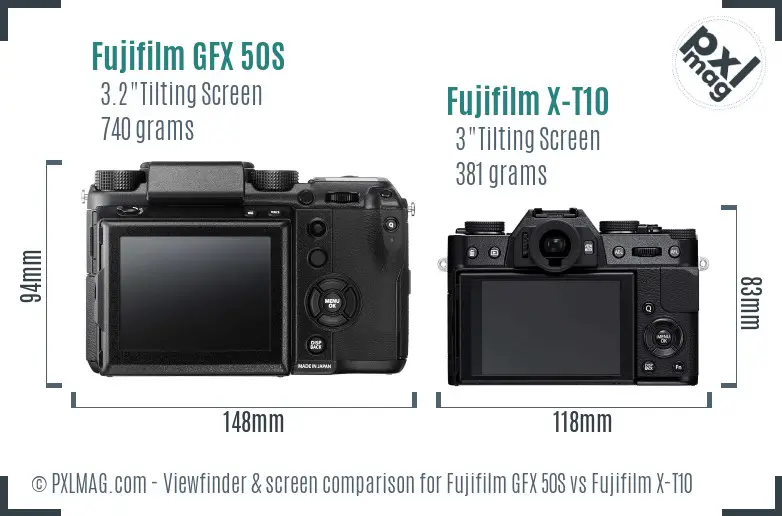 Fujifilm GFX 50S vs Fujifilm X-T10 Screen and Viewfinder comparison