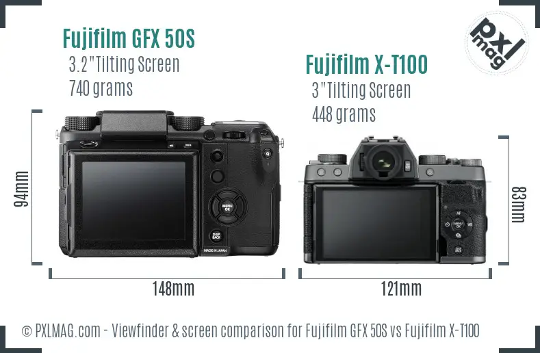 Fujifilm GFX 50S vs Fujifilm X-T100 Screen and Viewfinder comparison