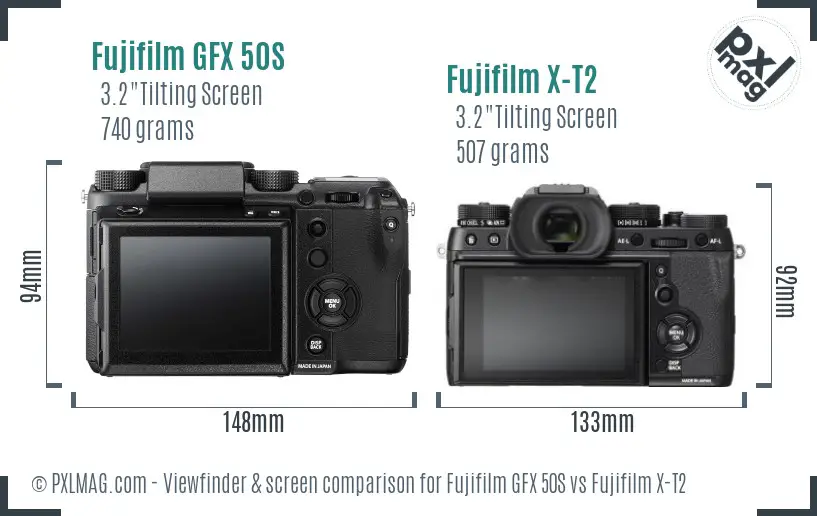 Fujifilm GFX 50S vs Fujifilm X-T2 Screen and Viewfinder comparison Fujifilm GFX 50S vs Fujifilm X-T2 Screen and Viewfinder comparison
