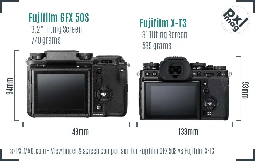 Fujifilm GFX 50S vs Fujifilm X-T3 Screen and Viewfinder comparison
