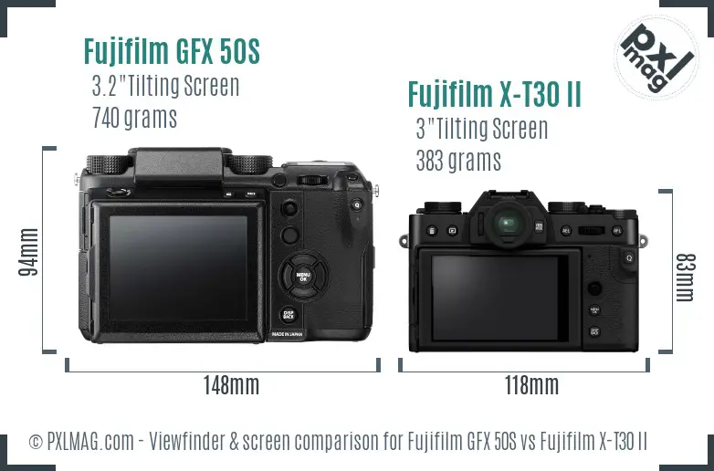 Fujifilm GFX 50S vs Fujifilm X-T30 II Screen and Viewfinder comparison Fujifilm GFX 50S vs Fujifilm X-T30 II Screen and Viewfinder comparison