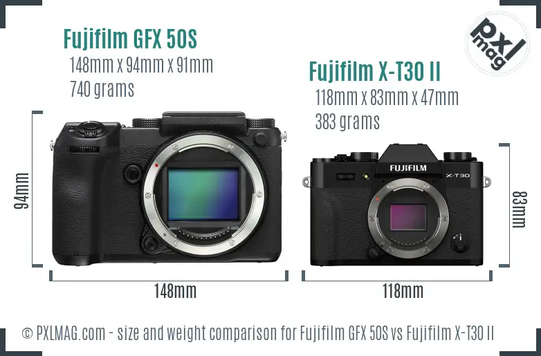 Fujifilm GFX 50S vs Fujifilm X-T30 II size comparison Fujifilm GFX 50S vs Fujifilm X-T30 II size comparison