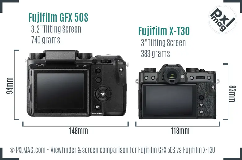 Fujifilm GFX 50S vs Fujifilm X-T30 Screen and Viewfinder comparison