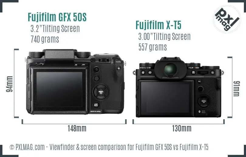 Fujifilm GFX 50S vs Fujifilm X-T5 Screen and Viewfinder comparison
