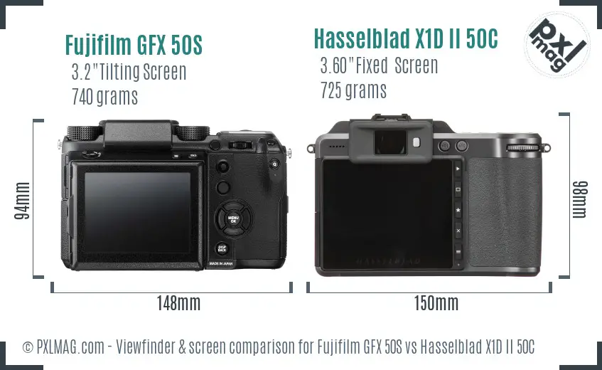 Fujifilm GFX 50S vs Hasselblad X1D II 50C Screen and Viewfinder comparison