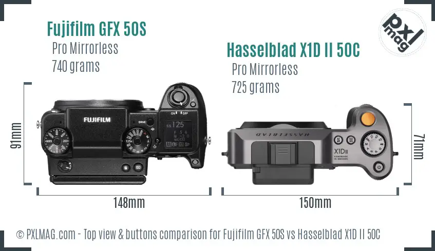 Fujifilm GFX 50S vs Hasselblad X1D II 50C top view buttons comparison