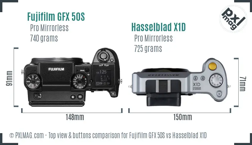 Fujifilm GFX 50S vs Hasselblad X1D top view buttons comparison