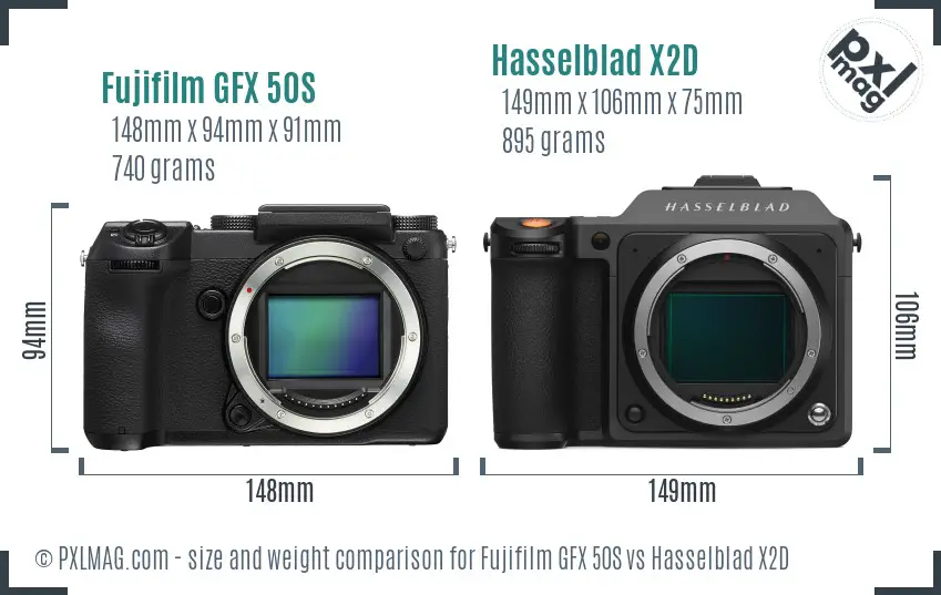 Fujifilm GFX 50S vs Hasselblad X2D size comparison