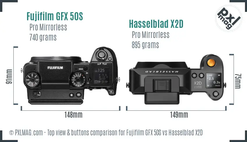 Fujifilm GFX 50S vs Hasselblad X2D top view buttons comparison