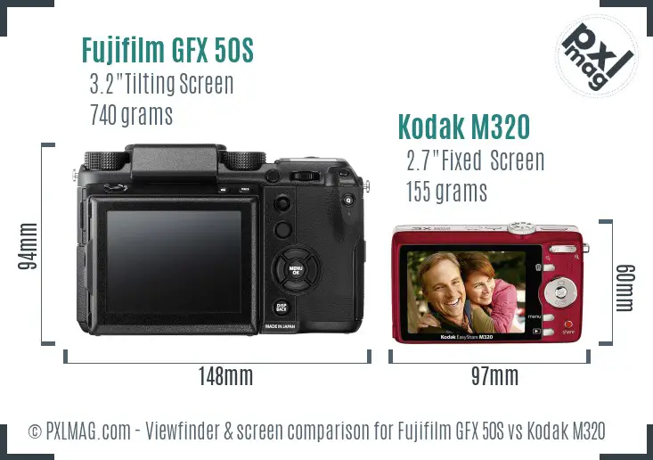 Fujifilm GFX 50S vs Kodak M320 Screen and Viewfinder comparison