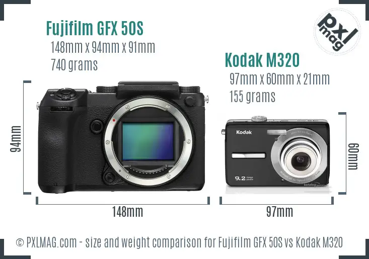 Fujifilm GFX 50S vs Kodak M320 size comparison