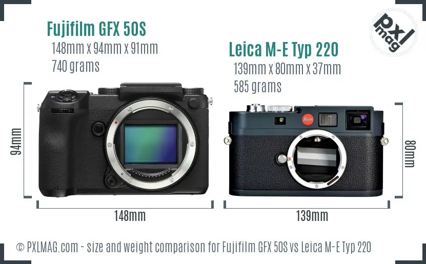 Fujifilm GFX 50S vs Leica M-E Typ 220 size comparison