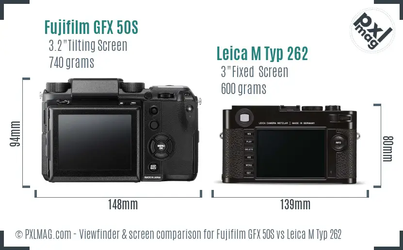 Fujifilm GFX 50S vs Leica M Typ 262 Screen and Viewfinder comparison