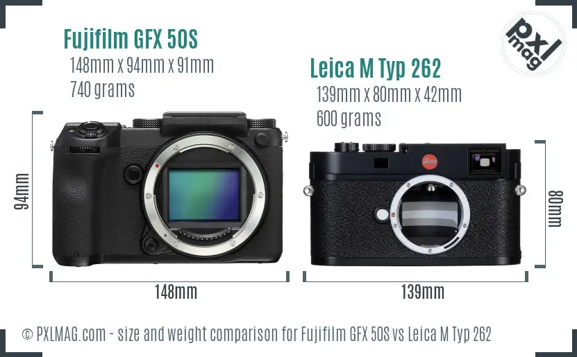 Fujifilm GFX 50S vs Leica M Typ 262 size comparison