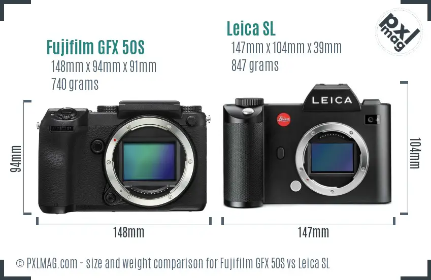 Fujifilm GFX 50S vs Leica SL size comparison
