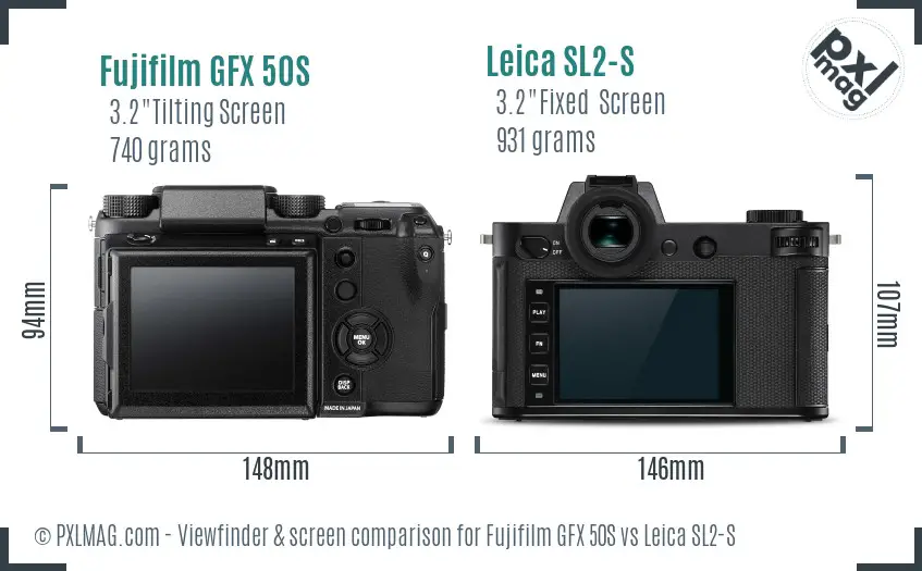 Fujifilm GFX 50S vs Leica SL2-S Screen and Viewfinder comparison