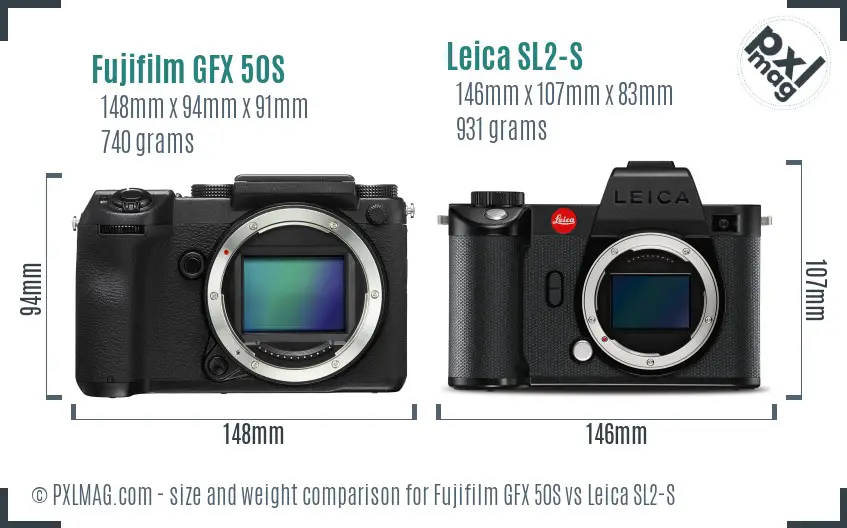 Fujifilm GFX 50S vs Leica SL2-S size comparison