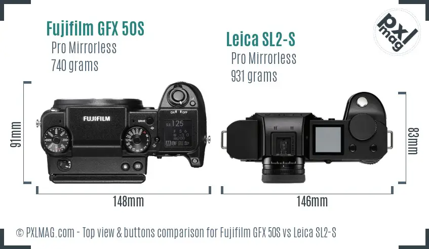 Fujifilm GFX 50S vs Leica SL2-S top view buttons comparison