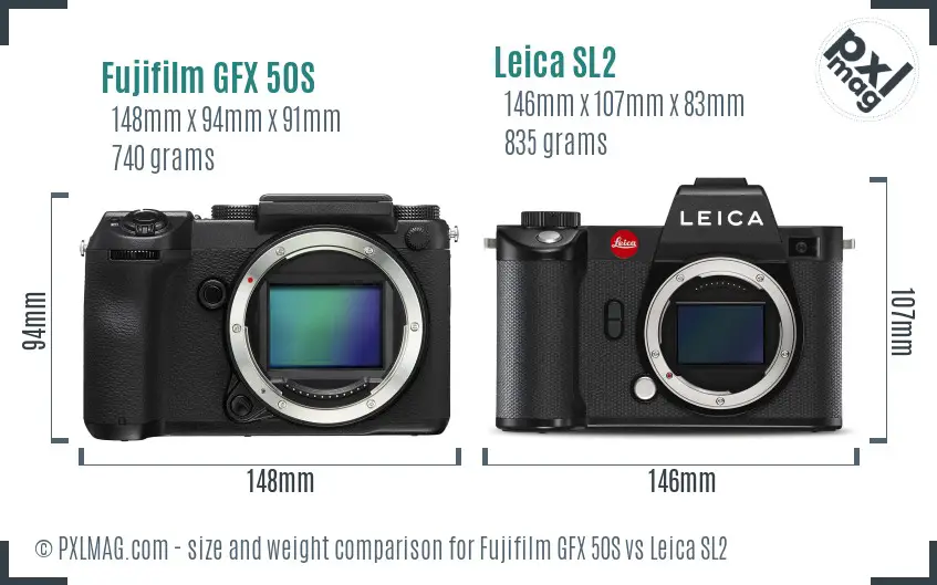 Fujifilm GFX 50S vs Leica SL2 size comparison