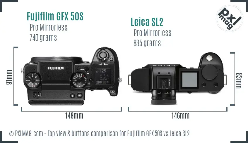 Fujifilm GFX 50S vs Leica SL2 top view buttons comparison