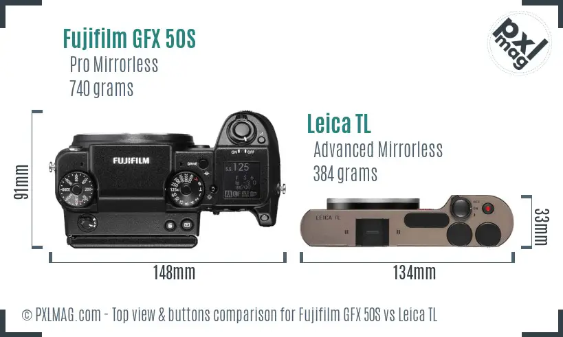 Fujifilm GFX 50S vs Leica TL top view buttons comparison