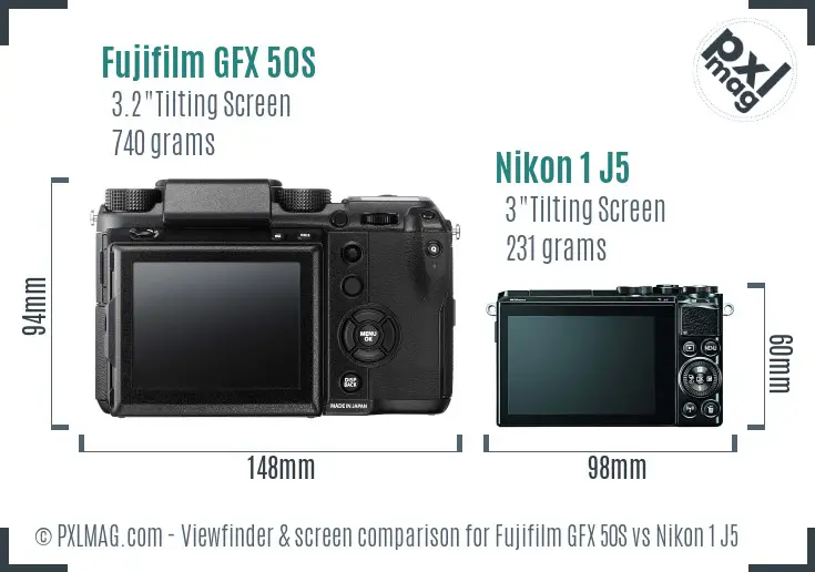 Fujifilm GFX 50S vs Nikon 1 J5 Screen and Viewfinder comparison