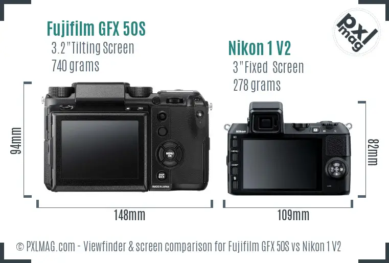 Fujifilm GFX 50S vs Nikon 1 V2 Screen and Viewfinder comparison