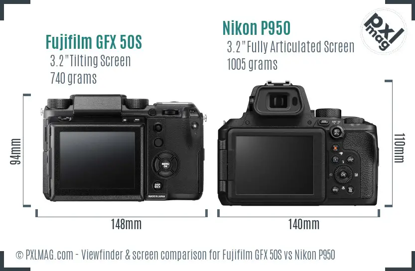 Fujifilm GFX 50S vs Nikon P950 Screen and Viewfinder comparison