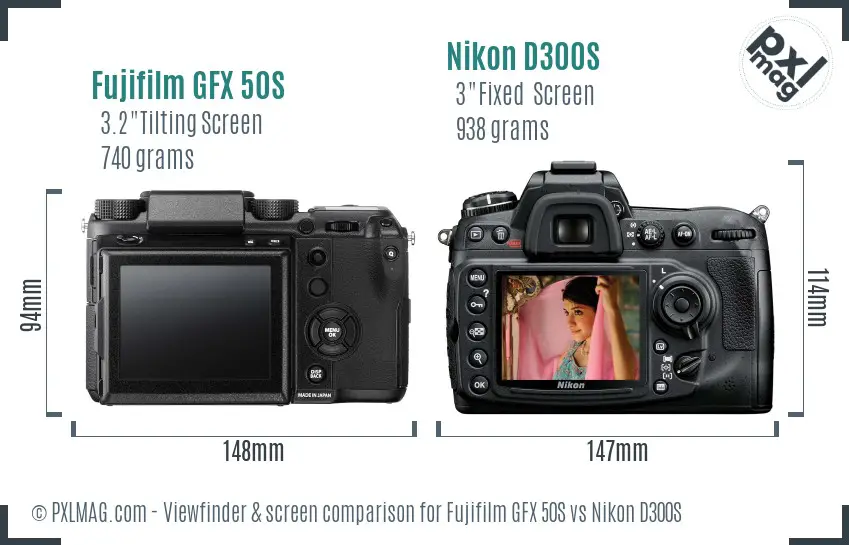 Fujifilm GFX 50S vs Nikon D300S Screen and Viewfinder comparison