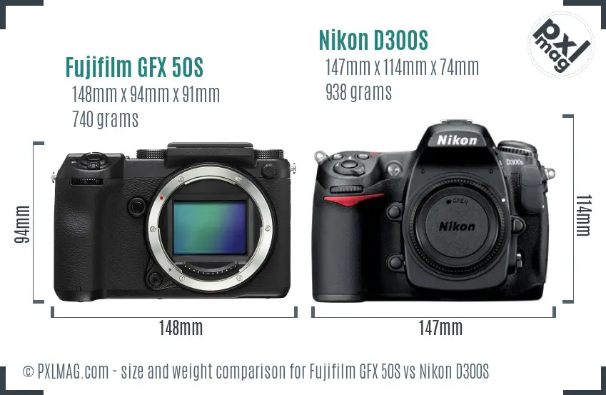 Fujifilm GFX 50S vs Nikon D300S size comparison