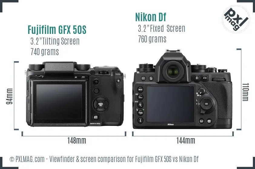 Fujifilm GFX 50S vs Nikon Df Screen and Viewfinder comparison Fujifilm GFX 50S vs Nikon Df Screen and Viewfinder comparison