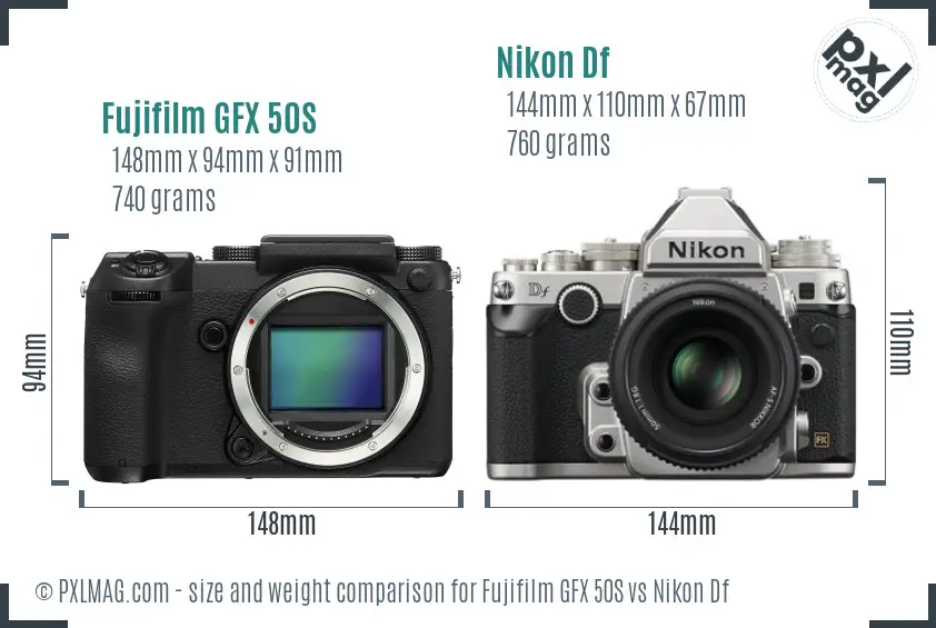 Fujifilm GFX 50S vs Nikon Df size comparison Fujifilm GFX 50S vs Nikon Df size comparison